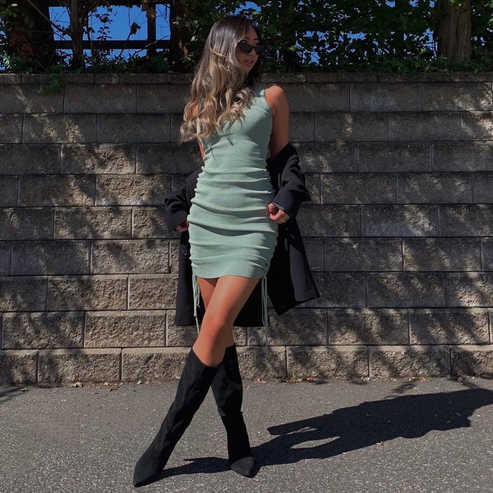 Lioness Green Ruched Military Minds Dress